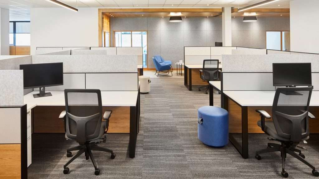 Open Plan Desks Ottomans and Mesh Chairs