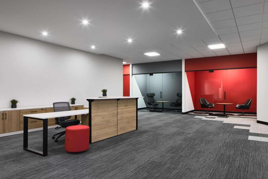 Reception Lobby Credenza Glass Phone Booths